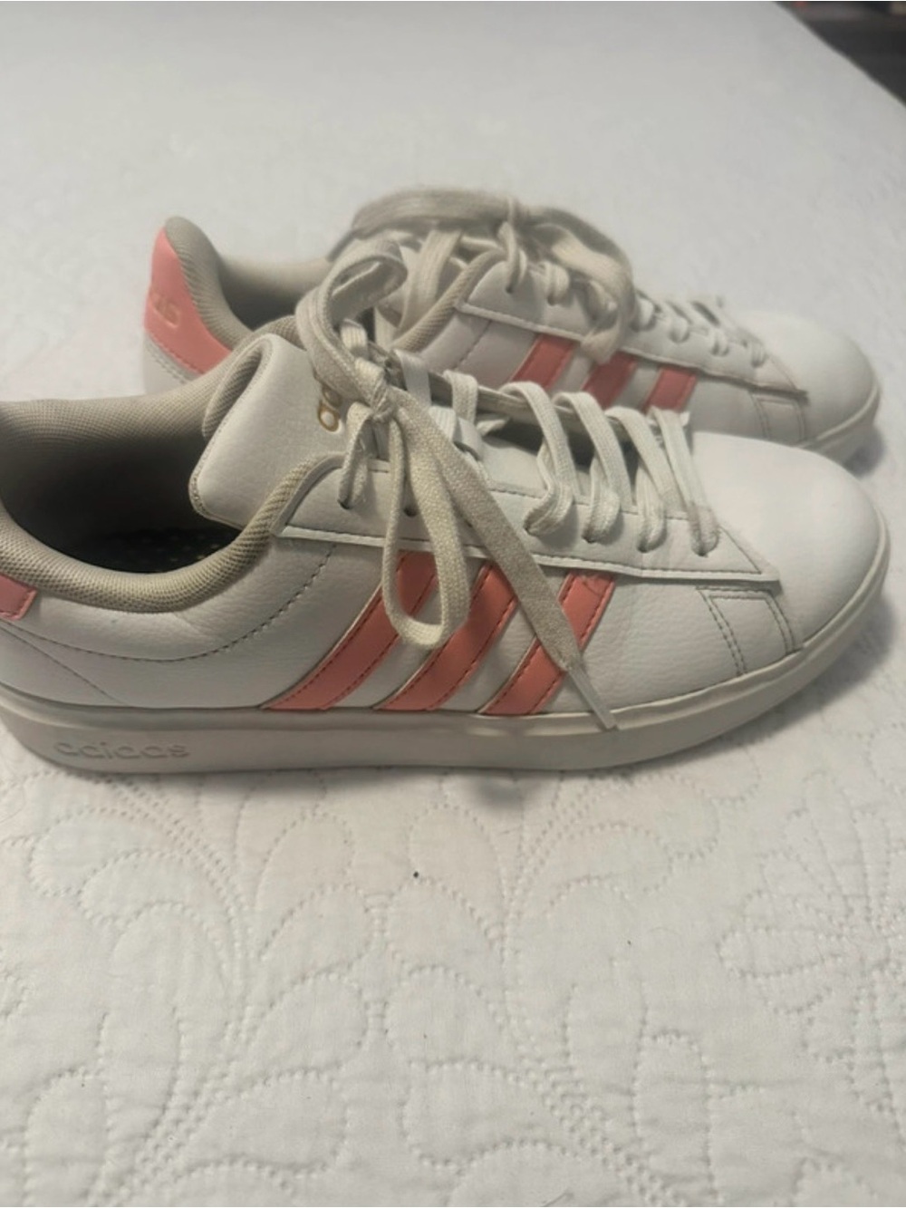 adidas White Low-Top Sneakers with Coral Stripes
